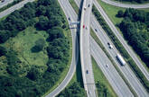 aerial view of motorway intersections