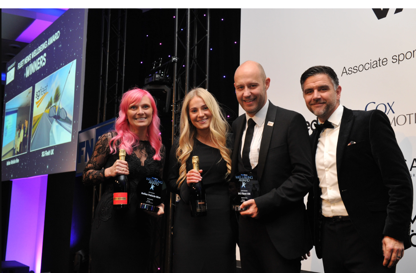 Reflex Vehicle Hire and SG Fleet collect their Wellbeing Awards at the 2023 FN50 Dinner