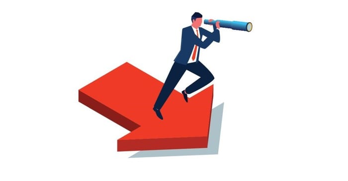 Illustration of man stood on arrow in a suit looking through a telescope Fleet procurement