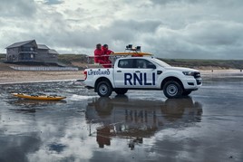 Ford Ranger in RNLI livery on beach