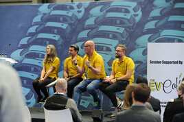 Left-right: Sara Sloman, head of future mobility partnerships at Elmtronics, Sam Clarke, chief vehicle officer at Gridserve Sustainable Energy, John Curtis, presenter, and Go Ultra Low Ambassador and Jonny Berry, head of decarbonisation at Hitachi Capital Vehicle Solutions