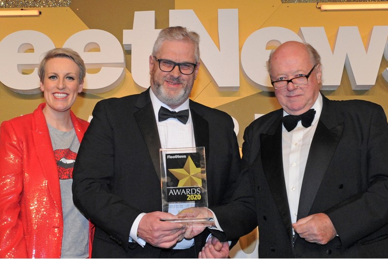 Steve Winter (centre), head of fleet, British Gas, collected the award from Christopher Macgowan OBE, chairman of the judging panel on behalf of sponsor Zenith with awards host Steph McGovern