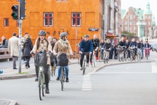 A large group of urban cyclists