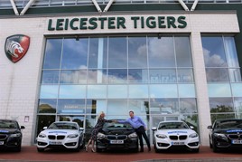 Tigers commercial director Andrea Pinchen and Chris Pepper, sales and marketing director Total Motion, outside Welford Road