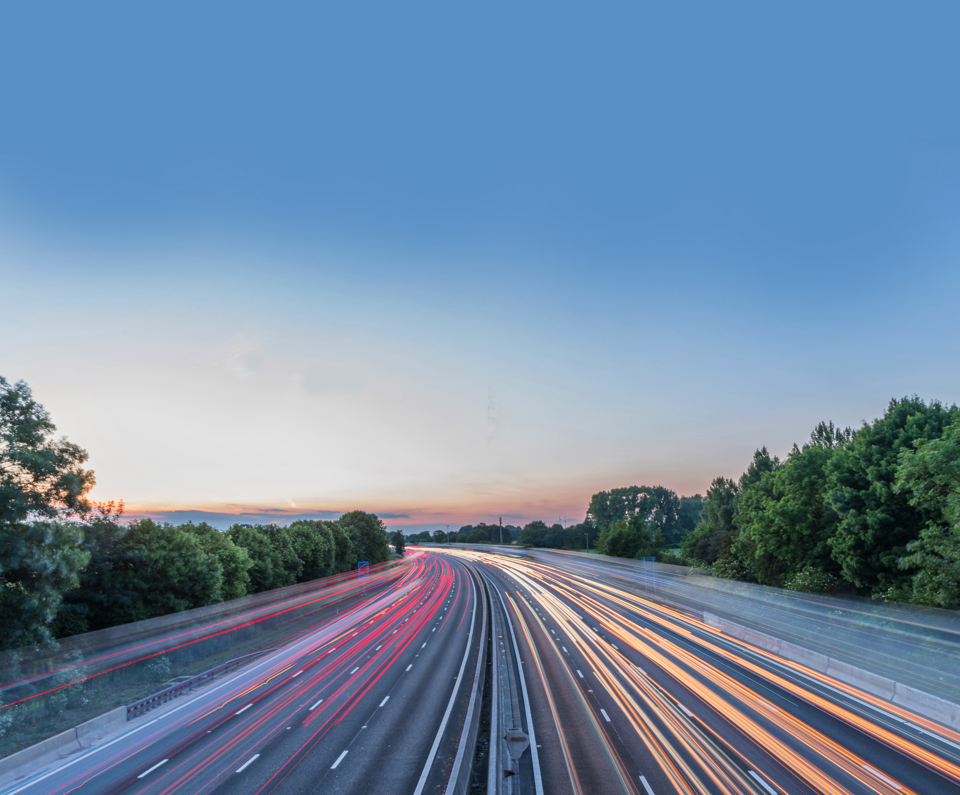 Stretch of motorway with streaming lights