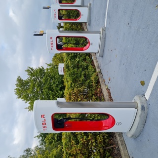 Row of Tesla Superchargers