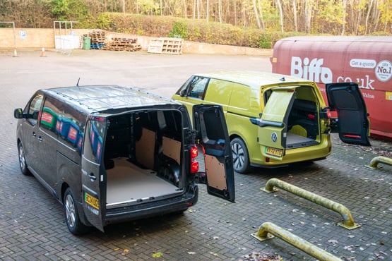 VW ID Buzz and Vauxhall Vivaro rear view