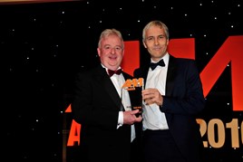 Steve Roberts from Hendy Group receives the award from Robert Hutchinson, head of motor sales from Barclays Partner Finance.