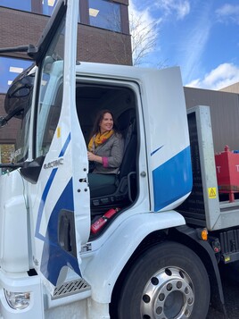 Trudy Harrison behind the wheel of the DAF LF Electric