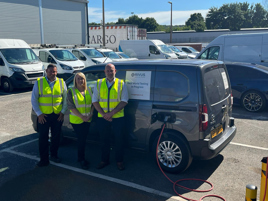 Rivus electric vehicle charging infrastructure at Leeds site. From left. James Haydon, technical training manager, Andrea Roughley, head of people and Craig Corringham, senior garage manager Leeds & York at Rivus