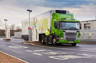 Waitrose truck refuelling at CNG fuel pump